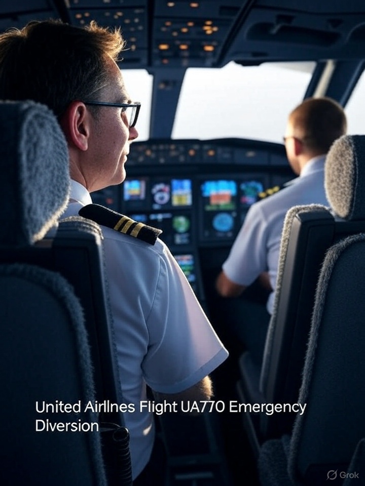 Passenger cabin during United Airlines Flight UA770 Emergency Diversion descent to Heathrow in 2025.