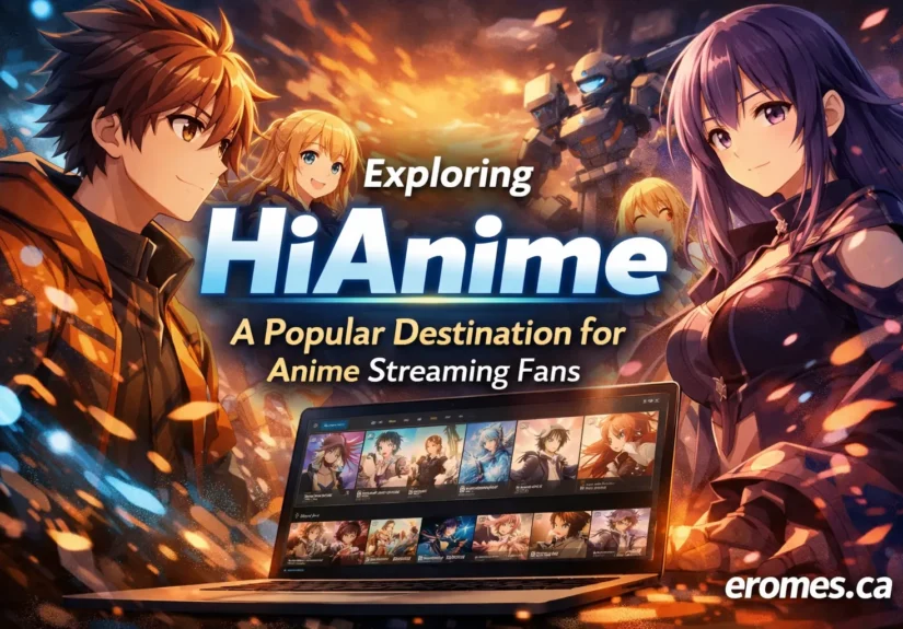 HiAnime streaming platform on laptop and mobile, showing anime series
